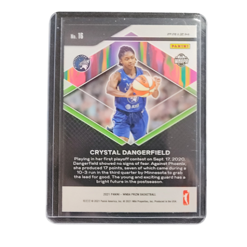 Crystal Dangerfield 2021 WNBA green Fearless Prizm back of card