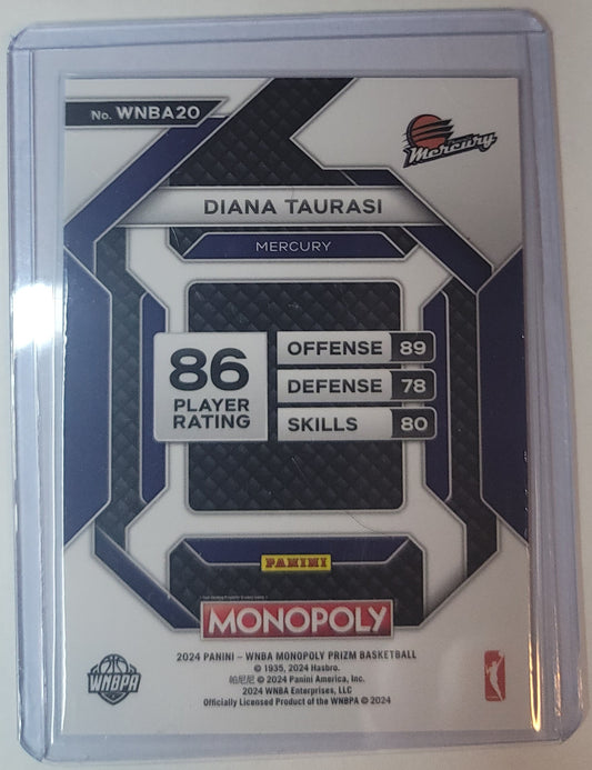 Basketball trading card featuring Diana Taurasi with player stats and branding