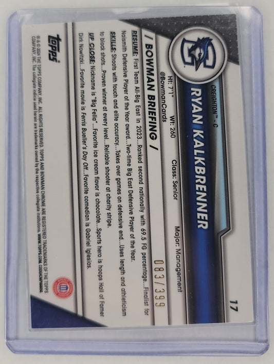 Ryan Kalkbrenner 1st Bowman Chrome U purple shimmer no.17 #83/399