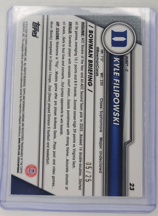 2023-24 Bowman University Chrome Basketball Kyle Filipowski Orange shimmer 05/25 Duke