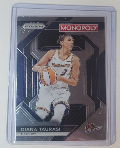 Basketball trading card of Diana Taurasi with Monopoly branding on a white background