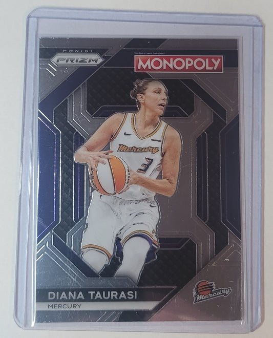 Basketball trading card of Diana Taurasi with Monopoly branding on a white background