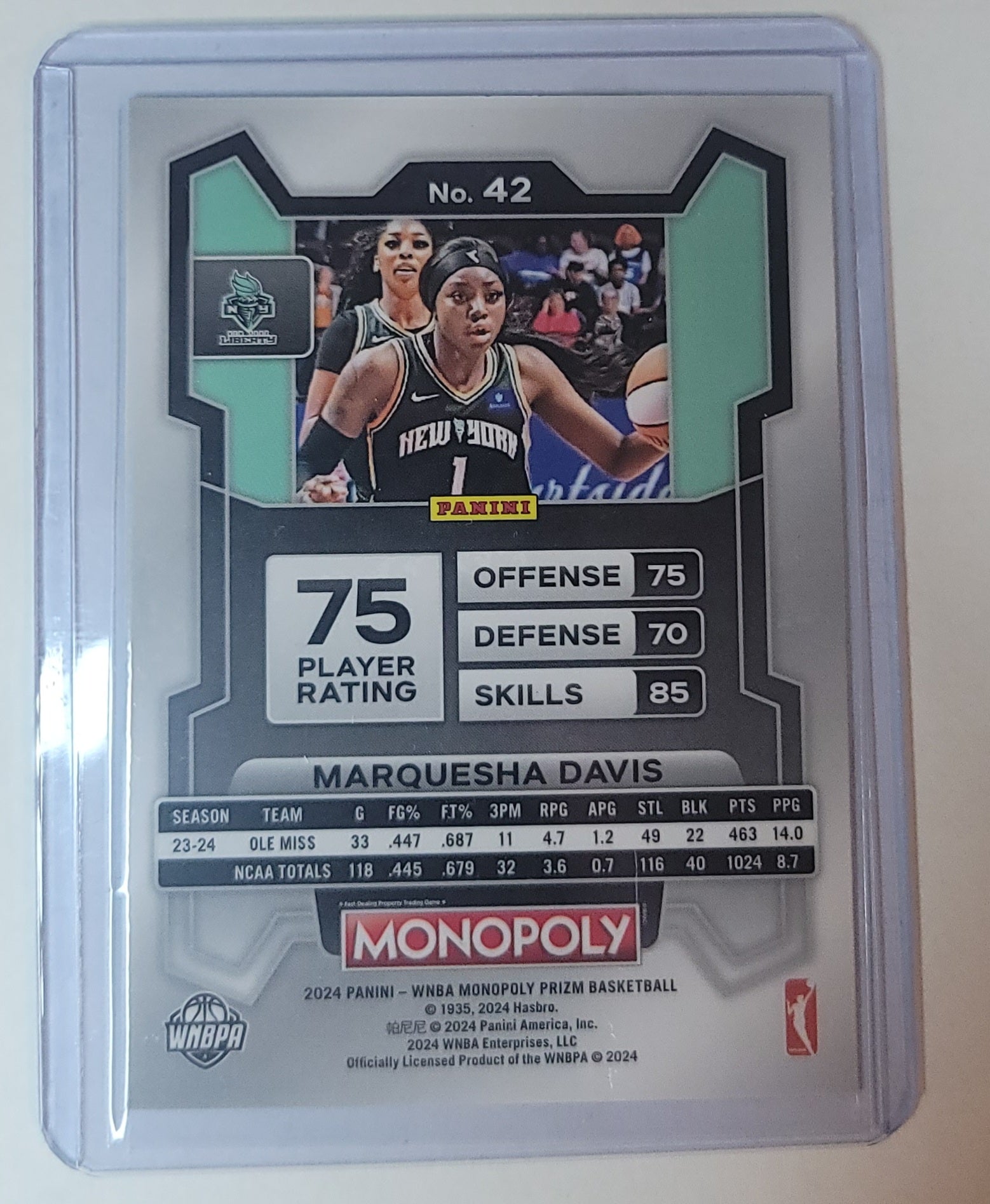 Basketball trading card featuring Marquesha Davis with player rating details on a white background