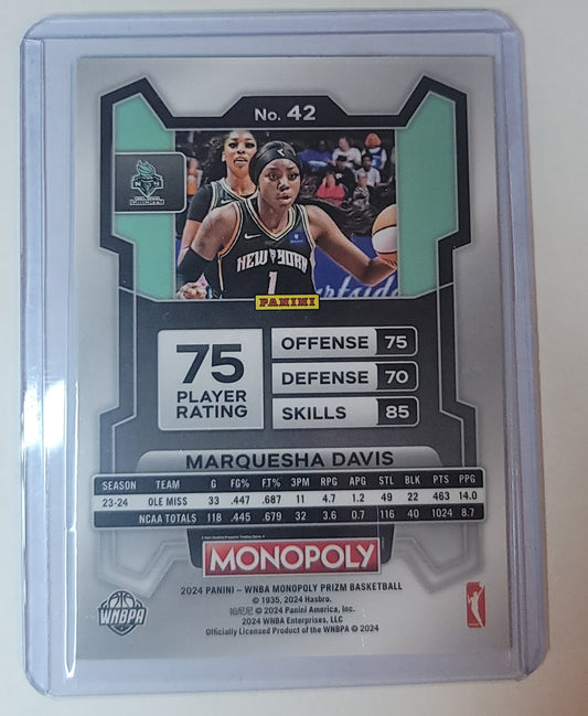 Basketball trading card featuring Marquesha Davis with player rating details on a white background