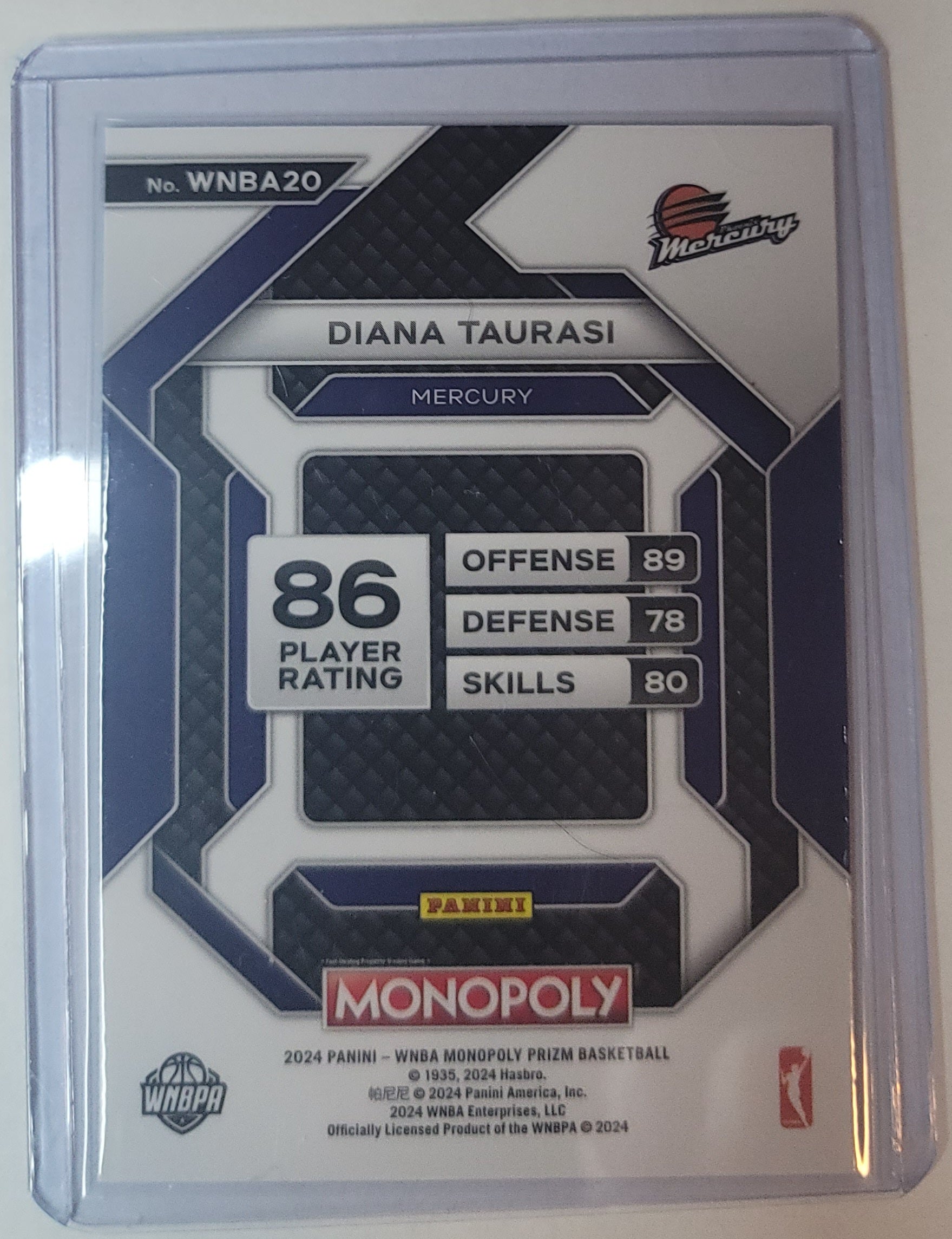 Basketball trading card featuring Diana Taurasi with player stats and branding