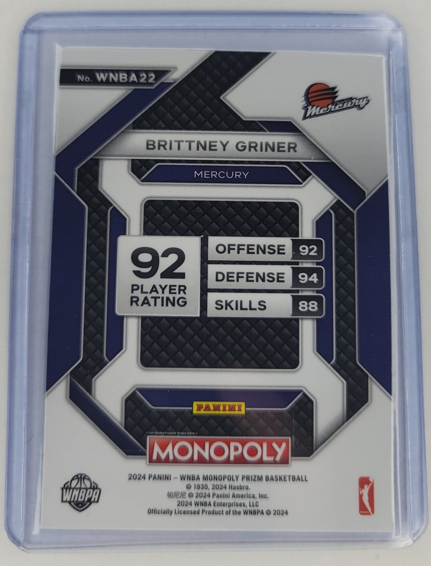 2024 WNBA Brittney Griner insert Monopoly Prizm basketball card