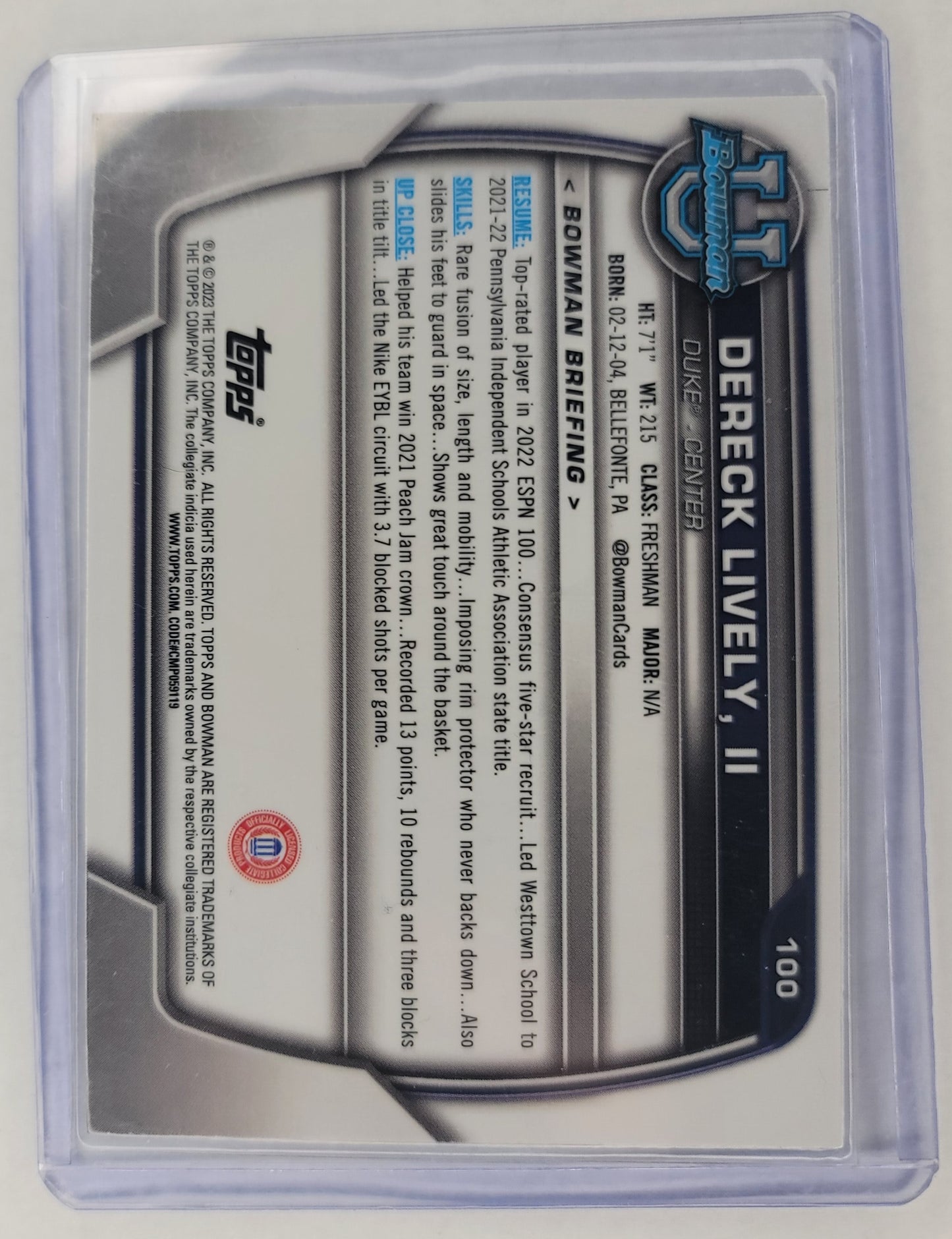 Dereck Lively 2023 1st Bowman U Chrome Basketball Purple Shimmer Refractor #100