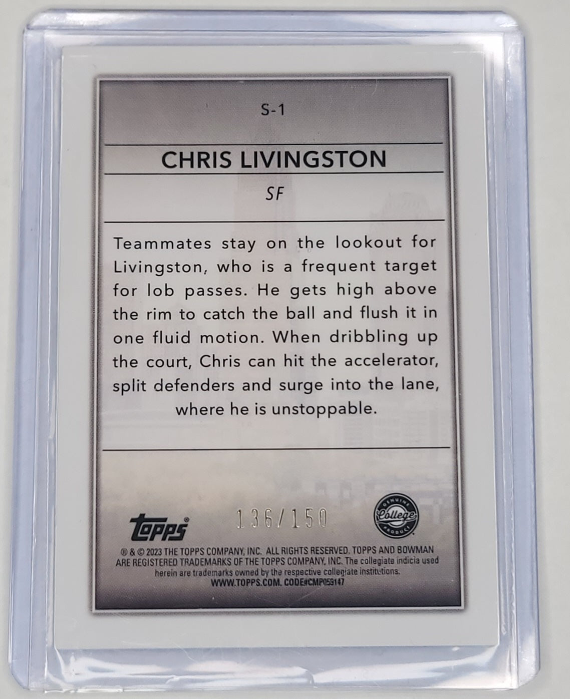 2023 Bowman Chrome U Chris Livingston 136/150 Aqua Skyscraping