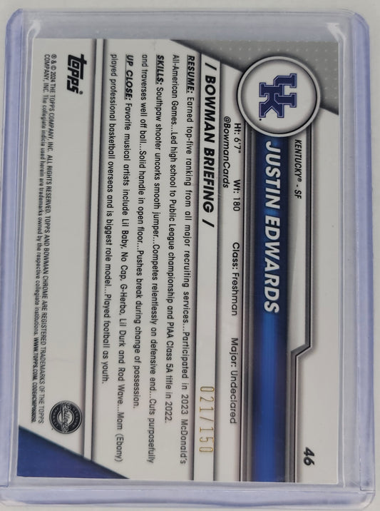 Justin Edwards Bowman Chrome U 2024 basketball no.46 purple shimmer refractor #21/150