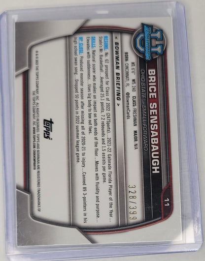 2022-23 Bowman Chrome U Brice Sensabaugh 1st Bowman Purple Mini-Diamond #'d  328/399 Refractor