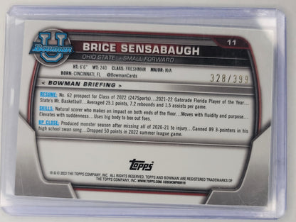 2022-23 Bowman Chrome U Brice Sensabaugh 1st Bowman Purple Mini-Diamond #'d  328/399 Refractor