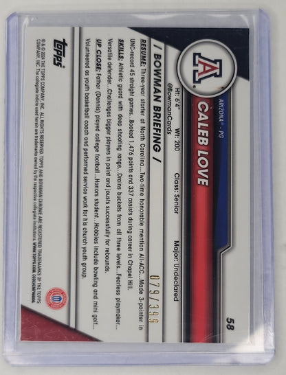 Caleb Love 2023-2024 Bowman Chrome U no.58 #'d 79/399 Purple