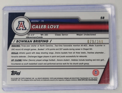 Caleb Love 2023-2024 Bowman Chrome U no.58 #'d 79/399 Purple