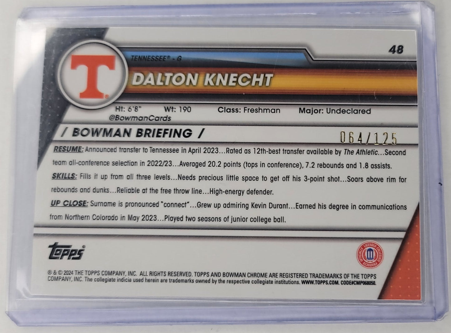 Dalton Knecht #48 Bowman Chrome U Basketball Pink Wave refractor 64/125