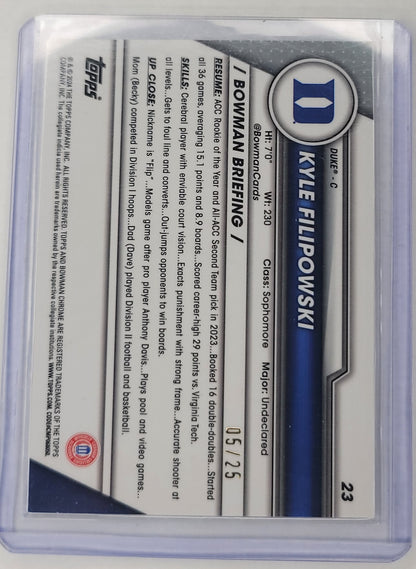 2023-24 Bowman University Chrome Basketball Kyle Filipowski Orange shimmer 05/25 Duke