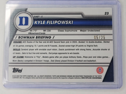 2023-24 Bowman University Chrome Basketball Kyle Filipowski Orange shimmer 05/25 Duke