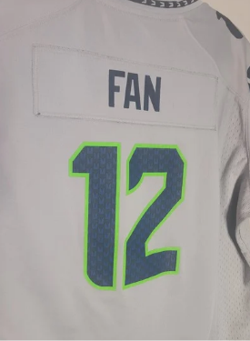 Seattle Seahawks NFL used Jersey with 'FAN' and number '12' on a white background