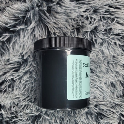 Black container of Ice Bath with a label on a gray textured surface